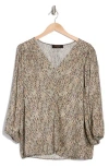 Renee C Dot Print Balloon Sleeve Top In Black/beige Multi
