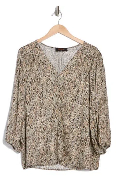 Renee C Dot Print Balloon Sleeve Top In Black/beige Multi