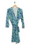Renee C Dot Print Long Sleeve Wrap Dress In Blue