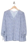 Renee C Dot V-neck Long Sleeve Top In Blue