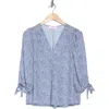 Renee C Dot V-neck Long Sleeve Top In Blue