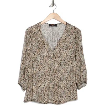 Renee C Dot V-neck Three-quarter Sleeve Top In Black