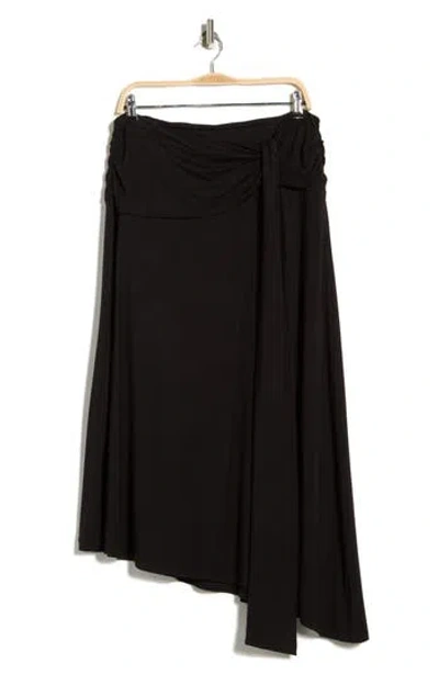 Renee C Draped Asymmetric Stretch Modal Midi Skirt In Black