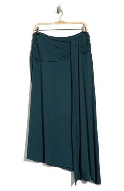 Renee C Draped Asymmetric Stretch Modal Midi Skirt In Green