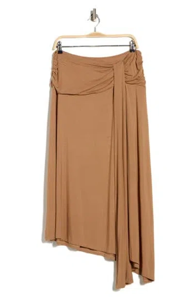 Renee C Draped Asymmetric Stretch Modal Midi Skirt In Brown