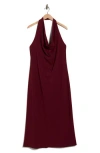 Renee C Draped Halter Neck Maxi Dress In Burgundy