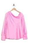 Renee C Drop Shoulder Satin Top In Pink