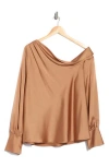 Renee C Drop Shoulder Satin Top In Brown