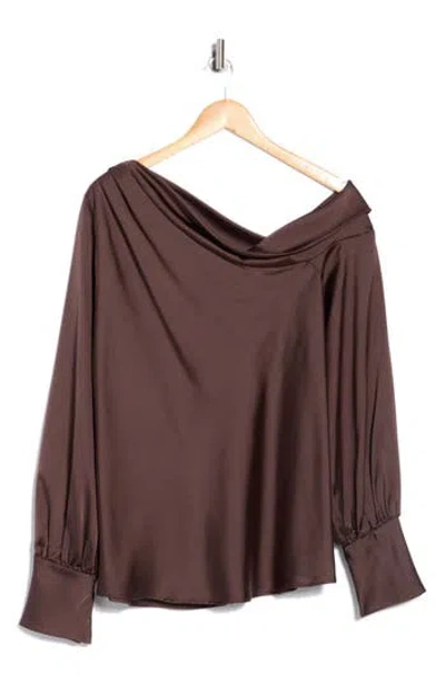 Renee C Drop Shoulder Satin Top In Brown