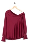 Renee C Drop Shoulder Satin Top In Burgundy