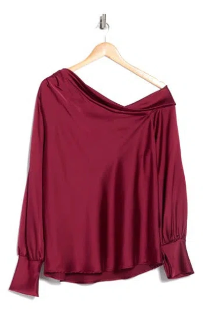 Renee C Drop Shoulder Satin Top In Burgundy