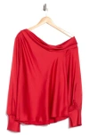 Renee C Drop Shoulder Satin Top In Red