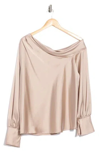 Renee C Drop Shoulder Satin Top In Neutral