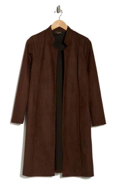 Renee C Faux Suede Longline Coat In Brown