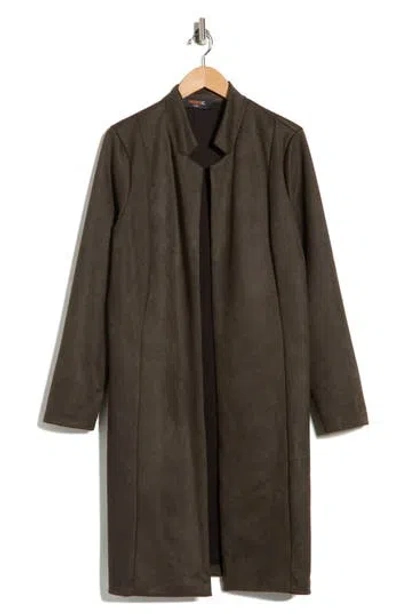 Renee C Faux Suede Longline Coat In Green