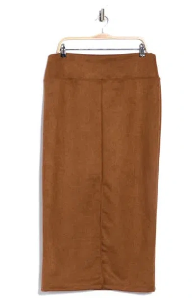 Renee C Faux Suede Midi Skirt In Brown