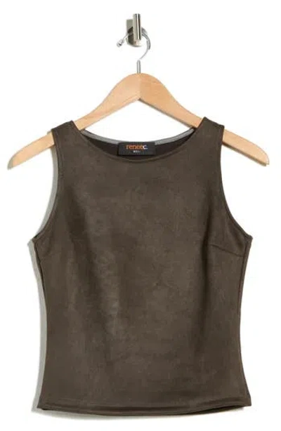 Renee C Faux Suede Sleeveless Top In Green