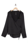 Renee C Faux Wrap Satin Top In Black