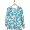 Renee C Floral Balloon Sleeve Top In Blue