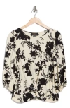 Renee C Floral Balloon Sleeve Twist Front Top In White