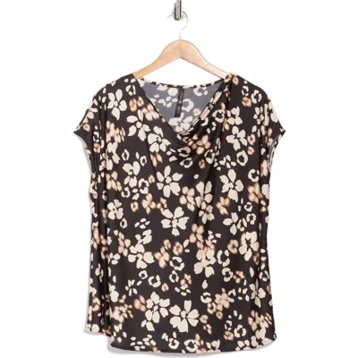 Renee C Floral Cowl Neck Satin Top In Black