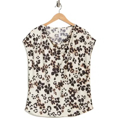 Renee C Floral Cowl Neck Satin Top In Multi