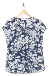 Renee C Floral Cowl Neck Top In Blue