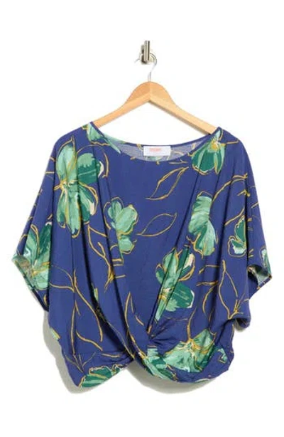 Renee C Floral Crossover Top In Blue