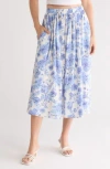 Renee C Floral Flared Skirt In Blue
