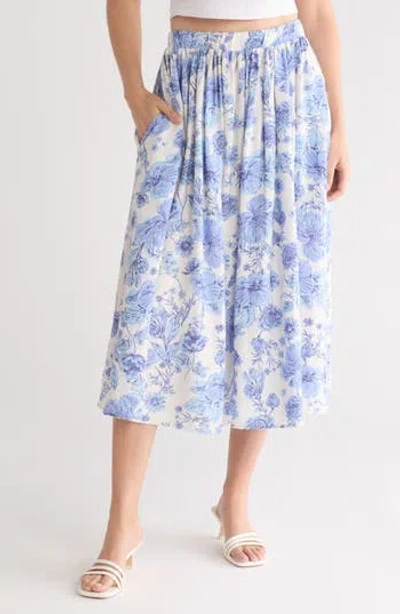 Renee C Floral Flared Skirt In Blue
