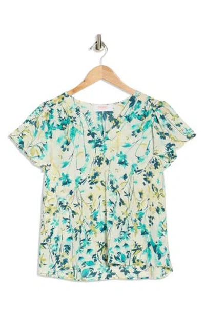 Renee C Floral Flutter Sleeve Top In Multi