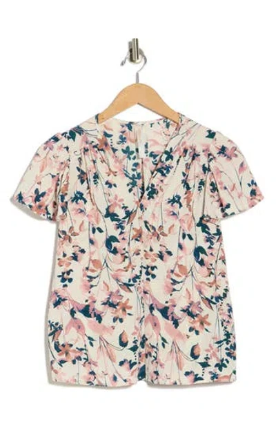 Renee C Floral Flutter Sleeve Top In Pink