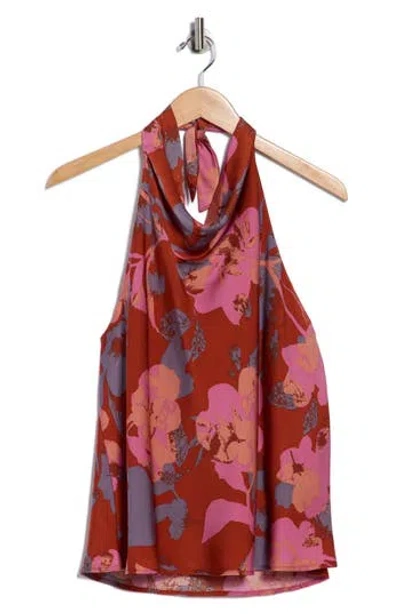 Renee C Floral Halter Satin Top In Multi