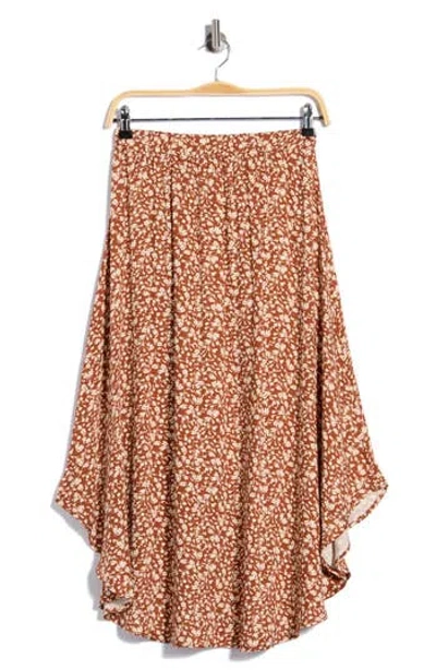 Renee C Floral Handkerchief Hem Midi Skirt In Brown