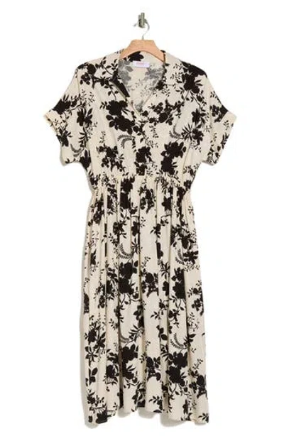 Renee C Floral Jacquard Collared Dress In White/black