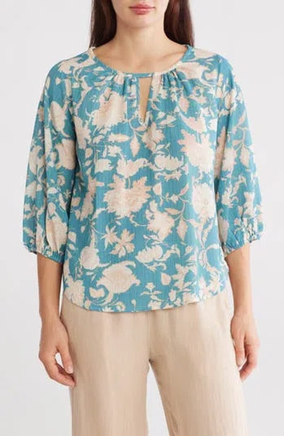 RENEE C RENEE C FLORAL KEYHOLE BALLOON SLEEVE TOP