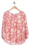 Renee C Floral Keyhole Long Sleeve Top In Pink