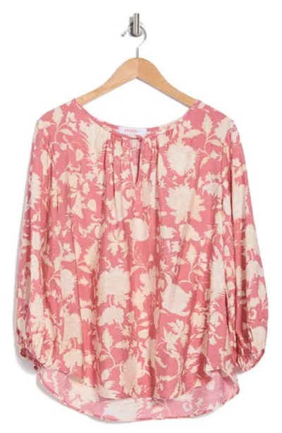 RENEE C RENEE C FLORAL KEYHOLE LONG SLEEVE TOP
