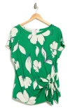 Renee C Floral Knotted Top In Green