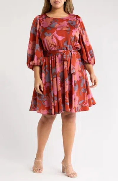 RENEE C RENEE C FLORAL LONG SLEEVE FIT & FLARE DRESS