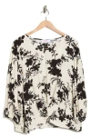 Renee C Floral Long Sleeve Twist Front Top In White
