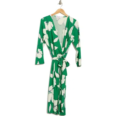 Renee C Floral Long Sleeve Wrap Dress In Green