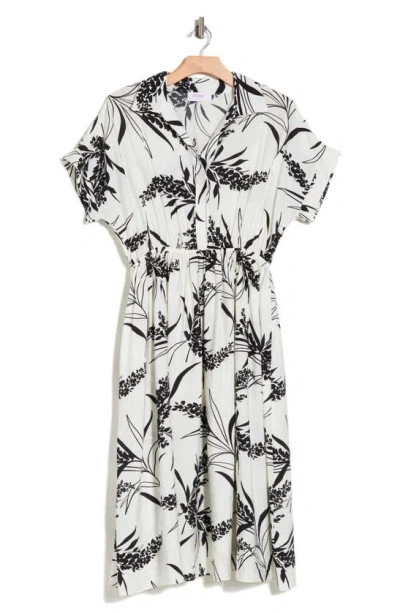Renee C Floral Midi Shirtdress In Off White