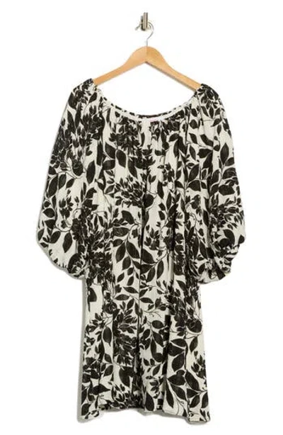 Renee C Floral Off The Shoulder Babydoll Dress In Black