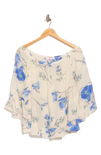 Renee C Floral Off The Shoulder Ruffle Sleeve Top In White