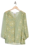 Renee C Floral Print Chiffon Top In Sage