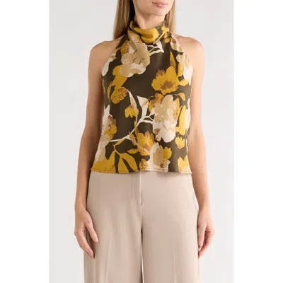 Renee C Floral Print Satin Halter Neck Top In Multi