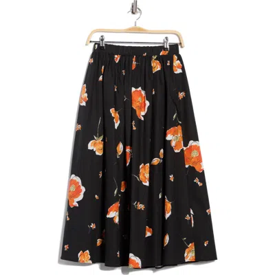 Renee C Floral Print Stretch Cotton Midi Skirt