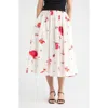 Renee C Floral Print Stretch Cotton Midi Skirt