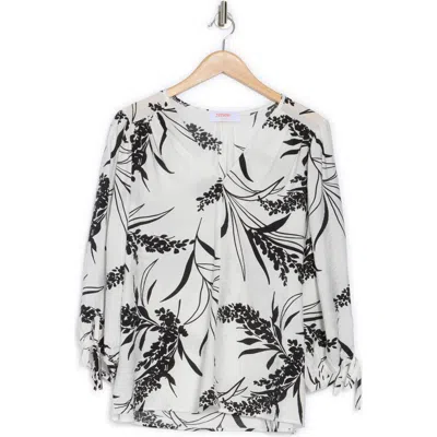 Renee C Floral Print V-neck Shirt In White